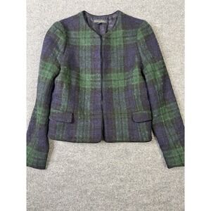 Brooks‎ Brothers Women's Moon Wool Mohair Plaid Tweed Jacket Size 6 Green Blue
